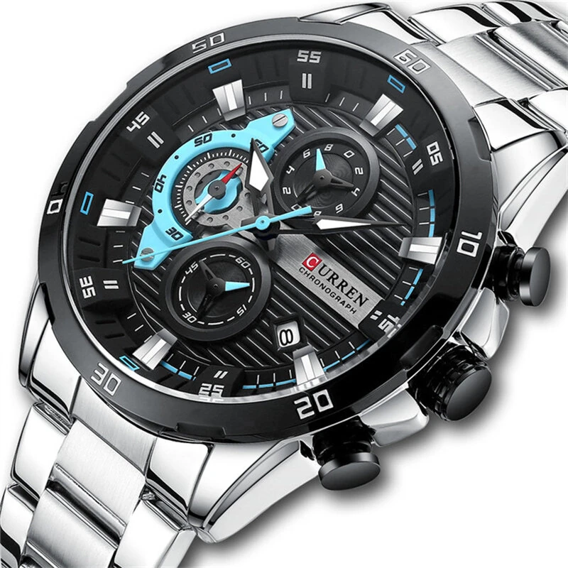 (image for) CURREN Fashion Men Stainless Steel Strap Quartz Watch Multi-function Chronograph Waterproof Wristwatch Fine Business Casual Men's Watches