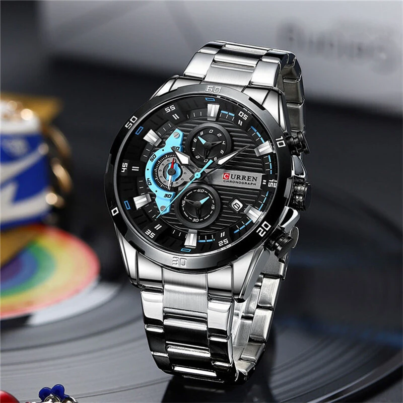 (image for) CURREN Fashion Men Stainless Steel Strap Quartz Watch Multi-function Chronograph Waterproof Wristwatch Fine Business Casual Men's Watches