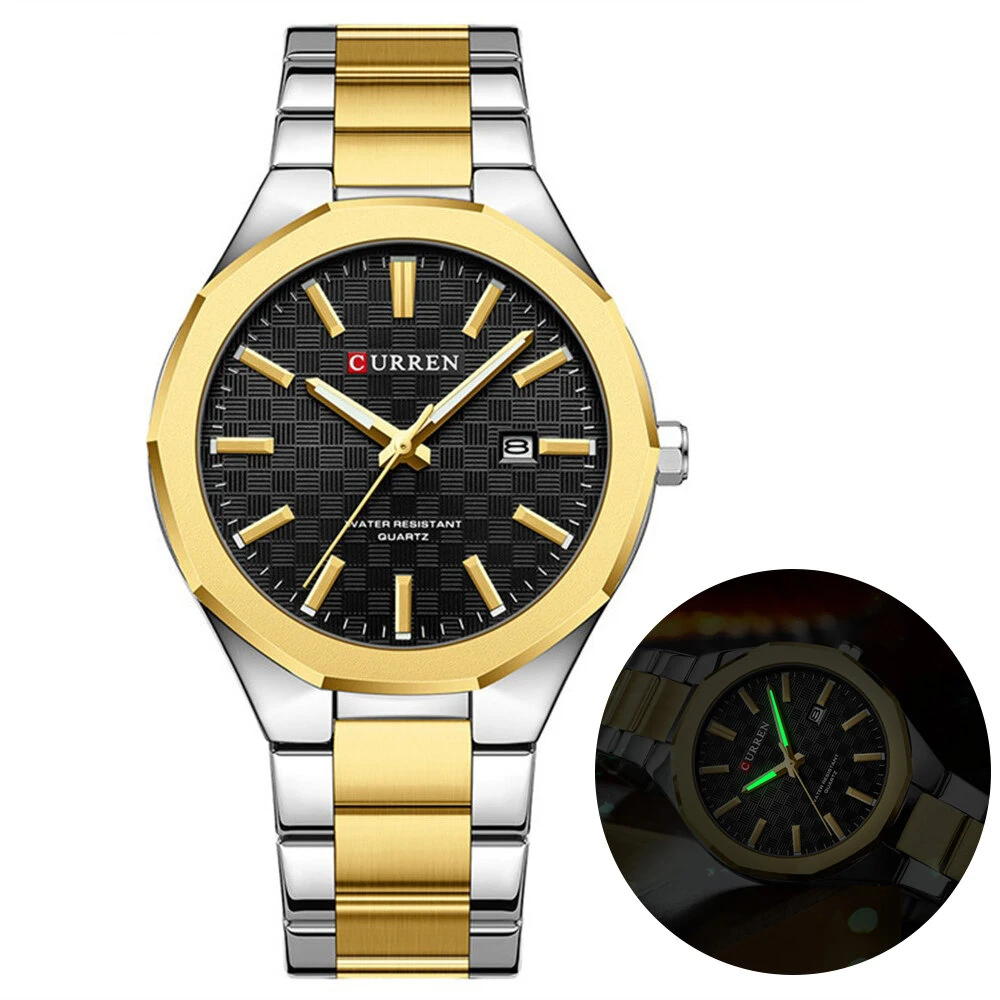 (image for) CURREN Men's Luminous Quartz Watch Stainless Steel Strap Waterproof Calendar Business Casual Stylish Wristwatch