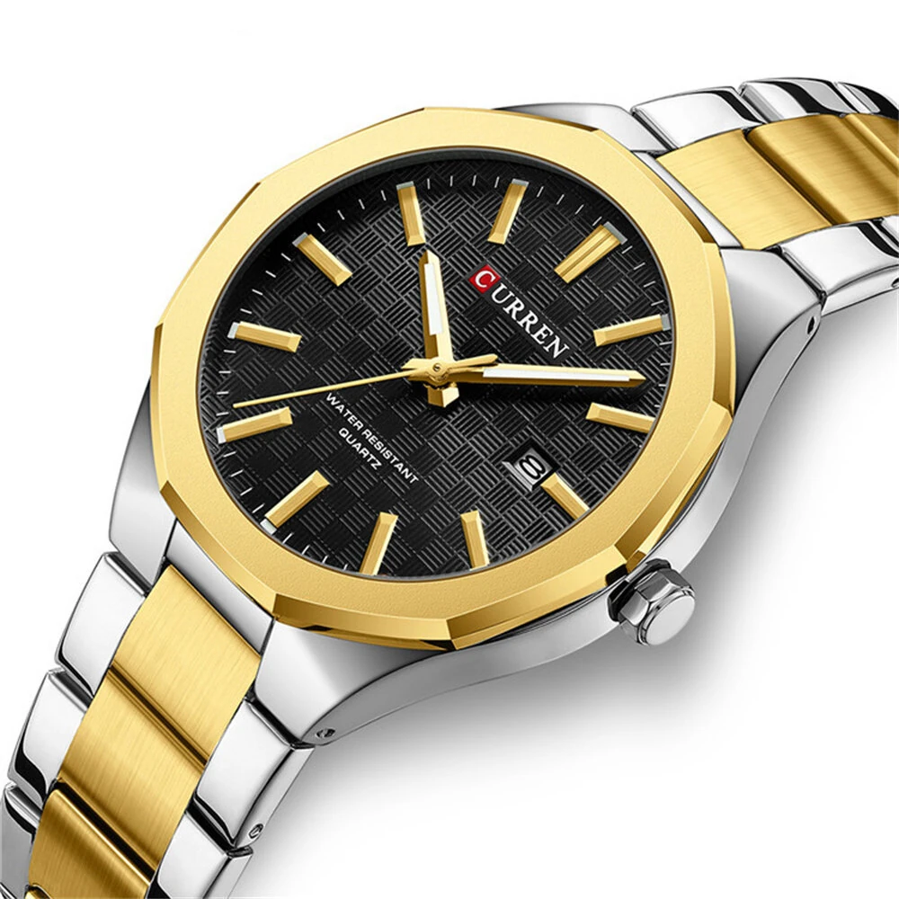 (image for) CURREN Men's Luminous Quartz Watch Stainless Steel Strap Waterproof Calendar Business Casual Stylish Wristwatch