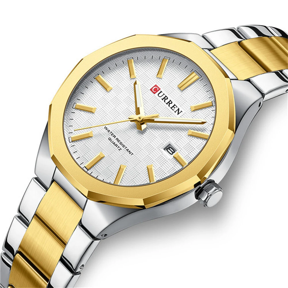 (image for) CURREN Men's Luminous Quartz Watch Stainless Steel Strap Waterproof Calendar Business Casual Stylish Wristwatch