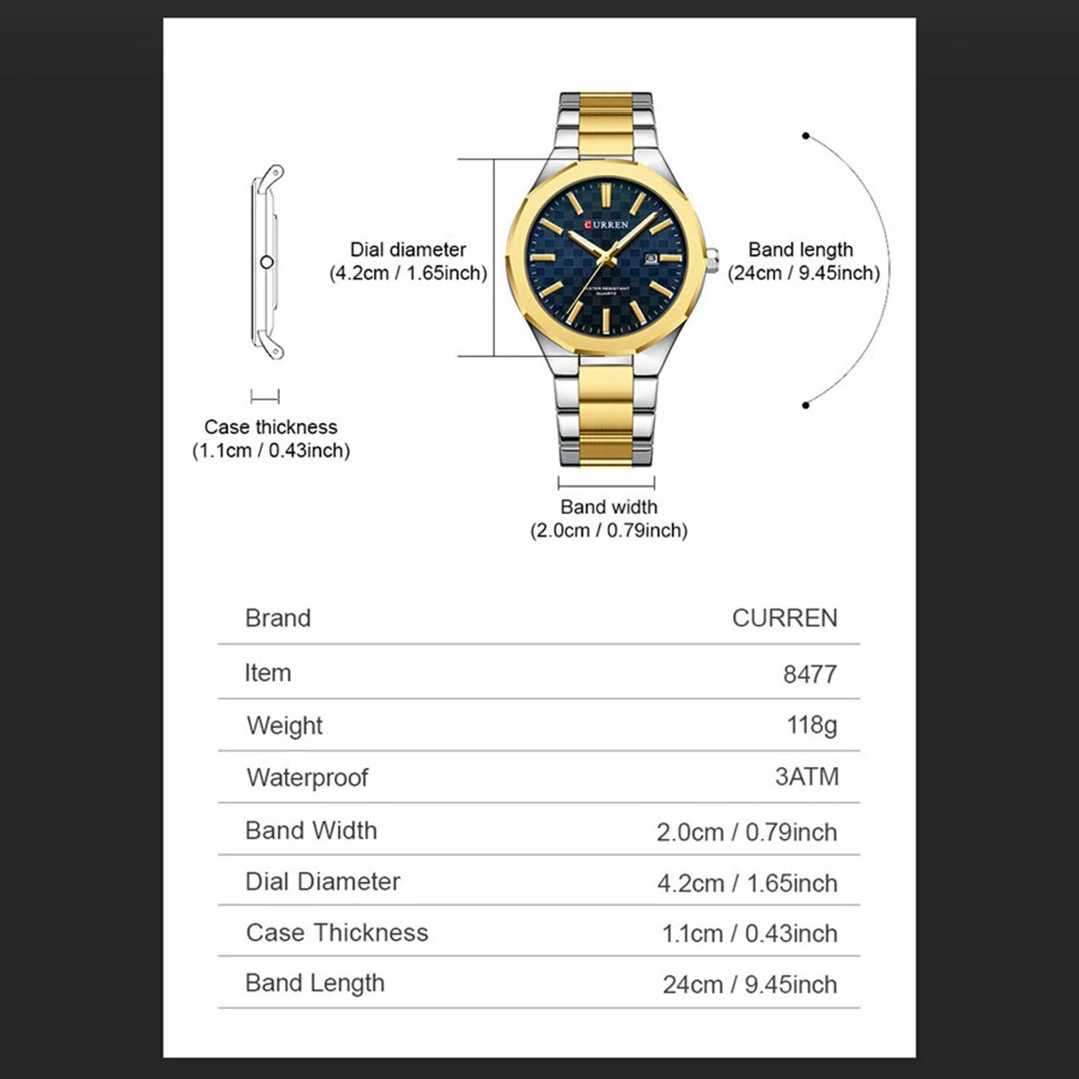 (image for) CURREN Men's Luminous Quartz Watch Stainless Steel Strap Waterproof Calendar Business Casual Stylish Wristwatch