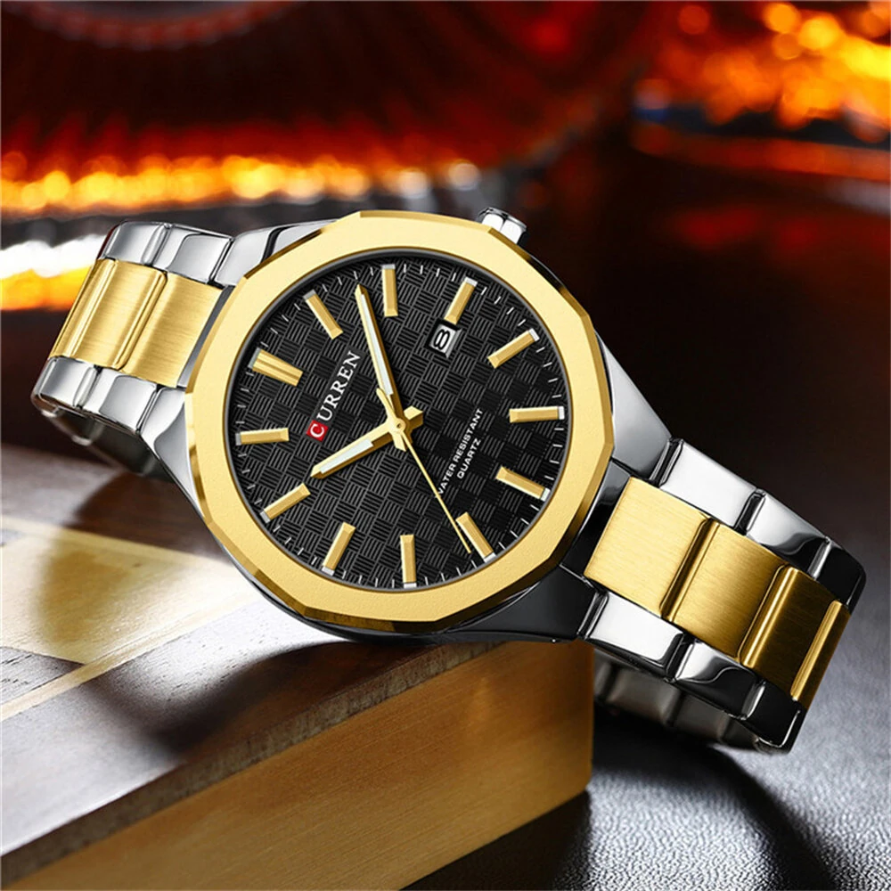 (image for) CURREN Men's Luminous Quartz Watch Stainless Steel Strap Waterproof Calendar Business Casual Stylish Wristwatch