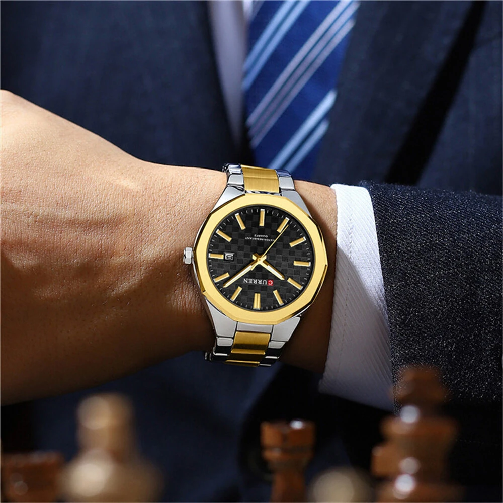 (image for) CURREN Men's Luminous Quartz Watch Stainless Steel Strap Waterproof Calendar Business Casual Stylish Wristwatch