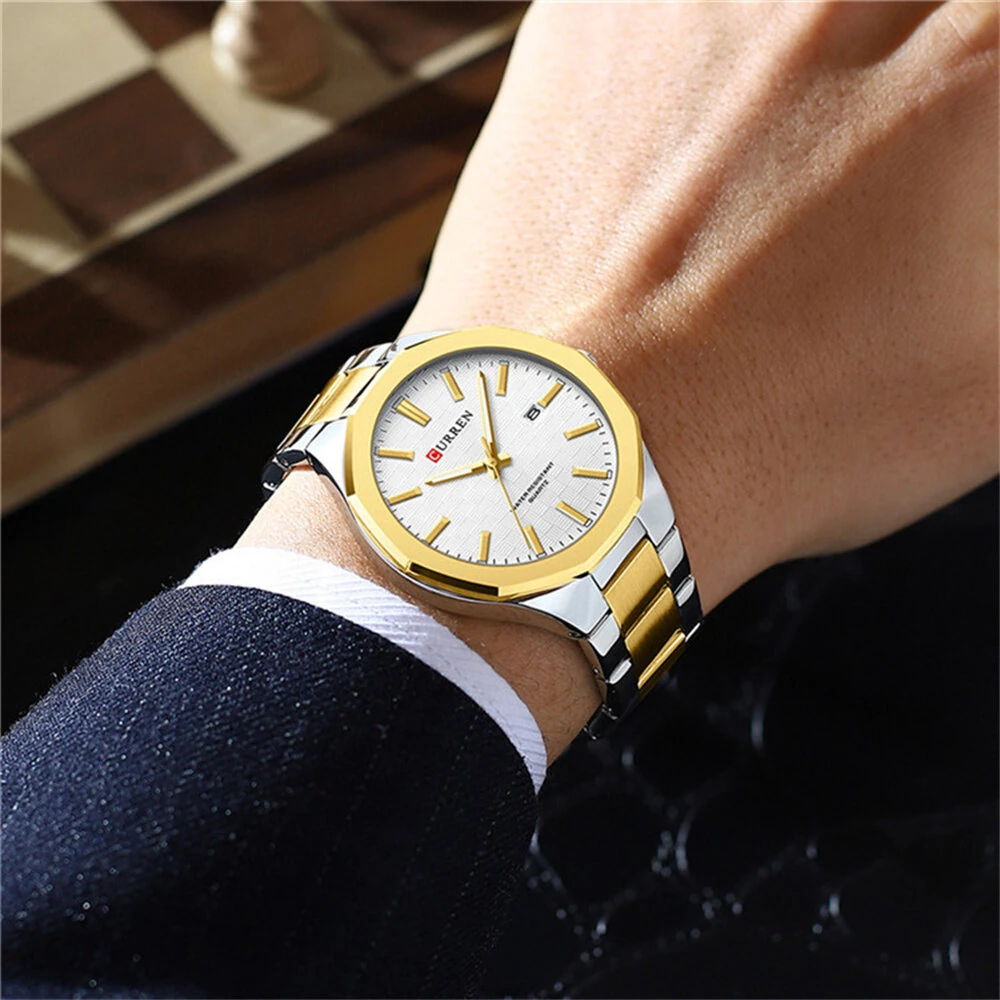 (image for) CURREN Men's Luminous Quartz Watch Stainless Steel Strap Waterproof Calendar Business Casual Stylish Wristwatch