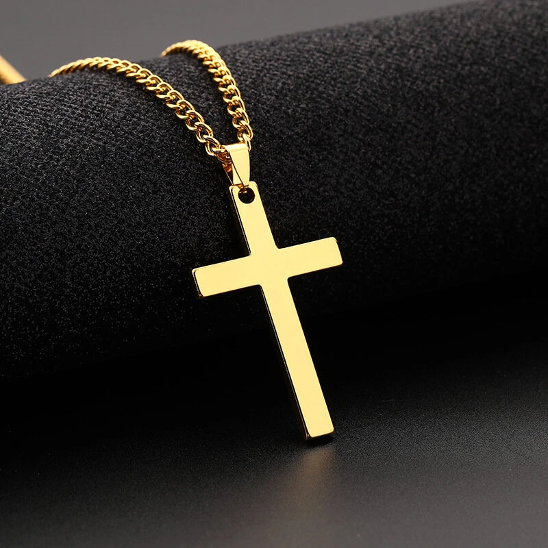 (image for) Fashion Cross Pendant Necklace Women Men Stainless Steel Link Chain Charm Necklace Cool Boys Girls Punk Hip Hop Jewelry Gift