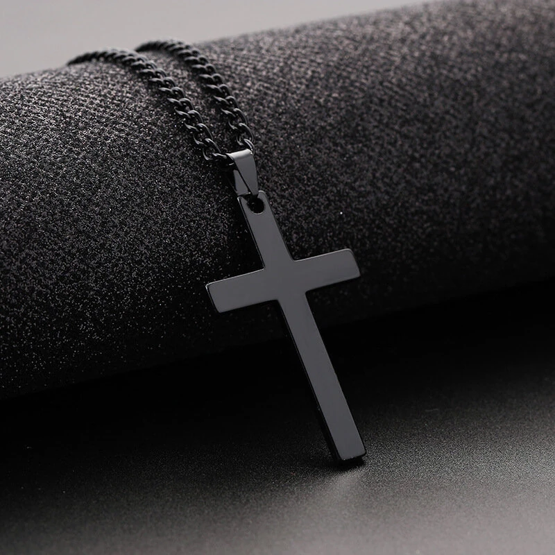 (image for) Fashion Cross Pendant Necklace Women Men Stainless Steel Link Chain Charm Necklace Cool Boys Girls Punk Hip Hop Jewelry Gift