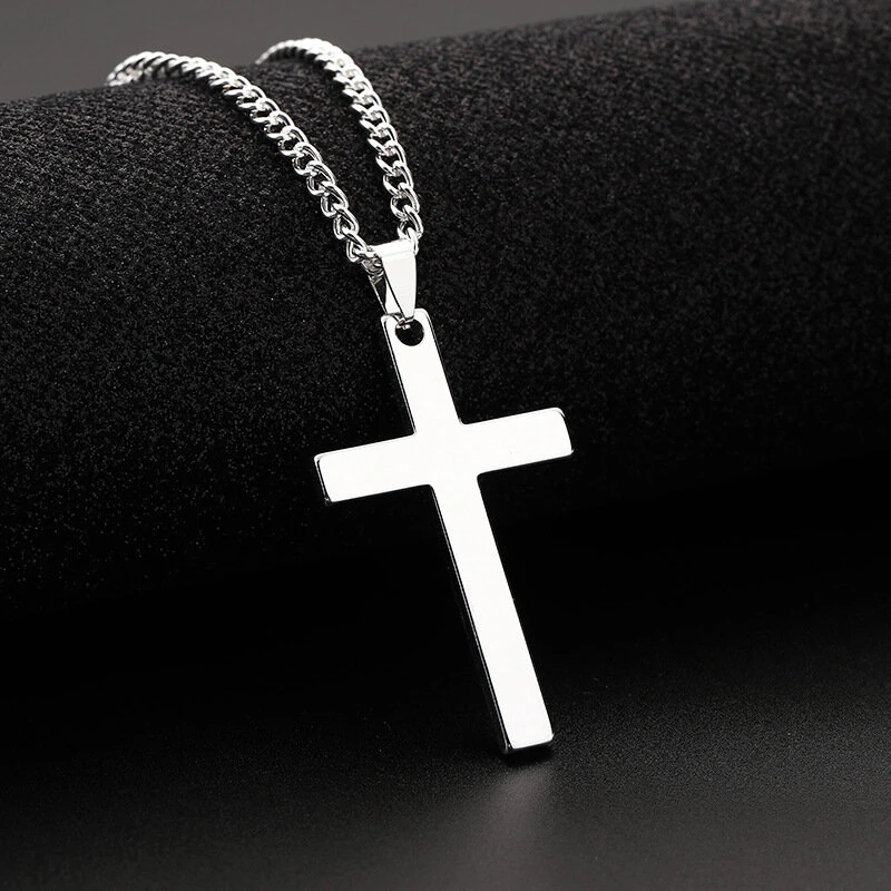 (image for) Fashion Cross Pendant Necklace Women Men Stainless Steel Link Chain Charm Necklace Cool Boys Girls Punk Hip Hop Jewelry Gift