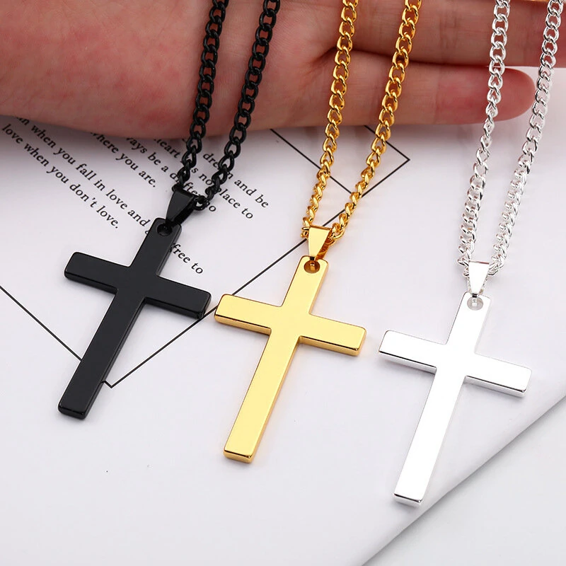 (image for) Fashion Cross Pendant Necklace Women Men Stainless Steel Link Chain Charm Necklace Cool Boys Girls Punk Hip Hop Jewelry Gift