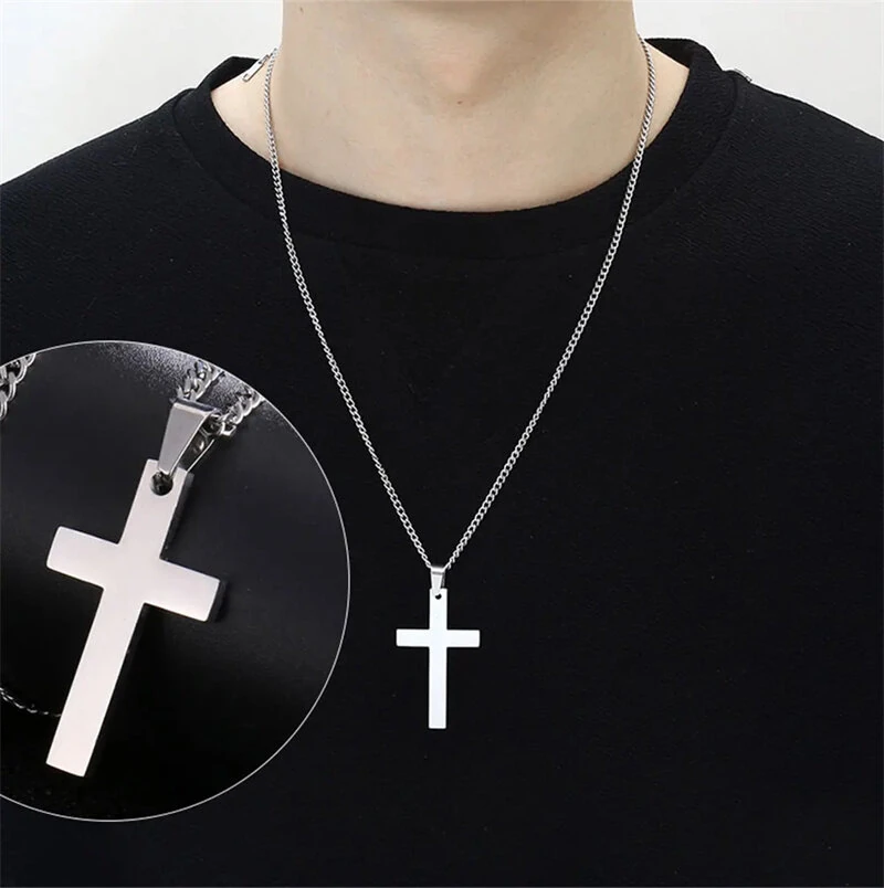 (image for) Fashion Cross Pendant Necklace Women Men Stainless Steel Link Chain Charm Necklace Cool Boys Girls Punk Hip Hop Jewelry Gift