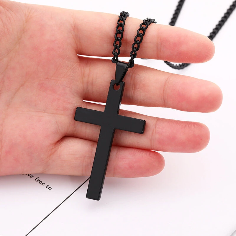 (image for) Fashion Cross Pendant Necklace Women Men Stainless Steel Link Chain Charm Necklace Cool Boys Girls Punk Hip Hop Jewelry Gift
