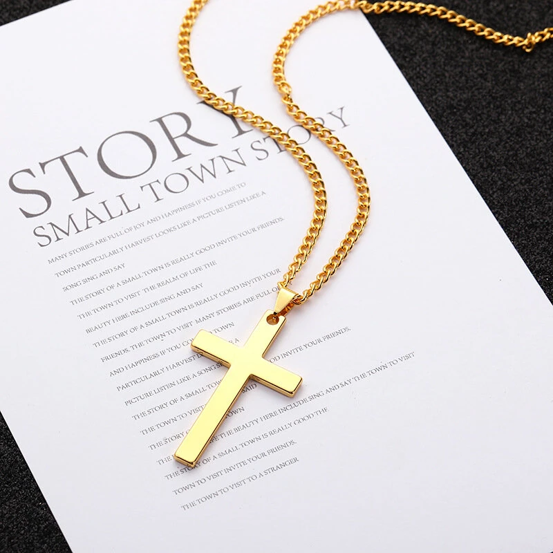 (image for) Fashion Cross Pendant Necklace Women Men Stainless Steel Link Chain Charm Necklace Cool Boys Girls Punk Hip Hop Jewelry Gift