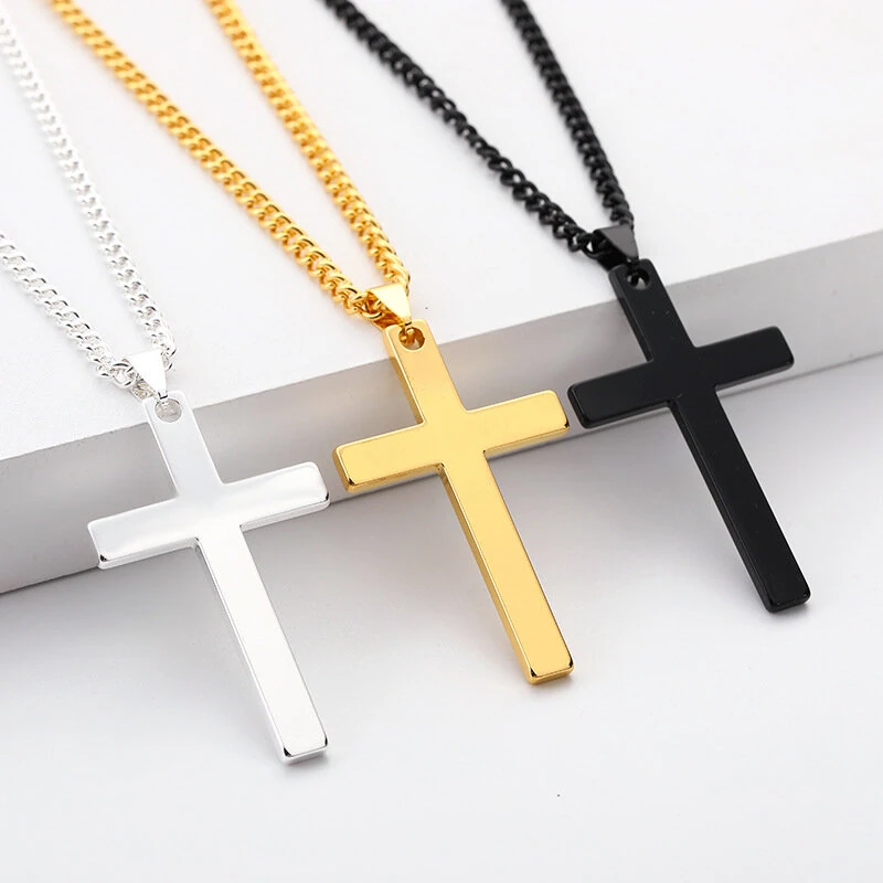 (image for) Fashion Cross Pendant Necklace Women Men Stainless Steel Link Chain Charm Necklace Cool Boys Girls Punk Hip Hop Jewelry Gift