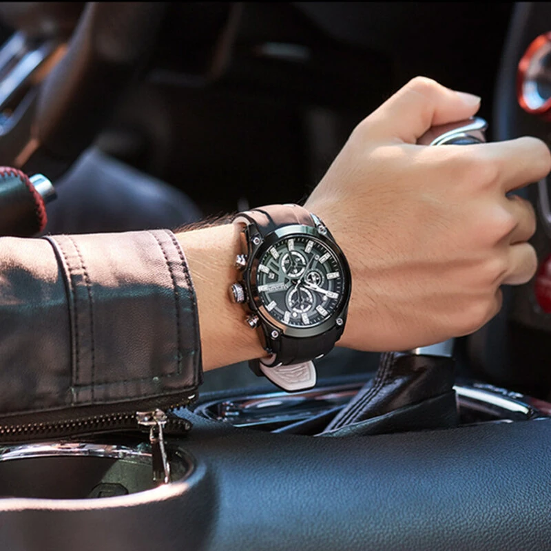 (image for) MEGIR Men Chronograph Quartz Watch with Date Luminous Hands, Sport Wristwatch Silicone Strap Waterproof Watch