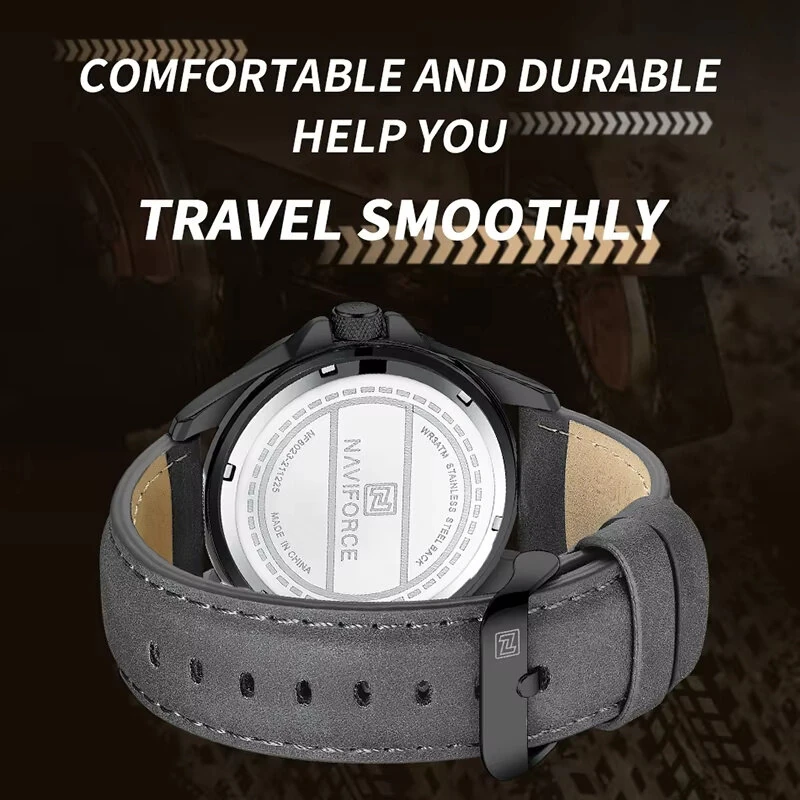 (image for) NAVIFORCE Men Casual Sport Watch Calendar Quartz Wrist Watch Waterproof Shock Resistant Men Watches Leather Strap