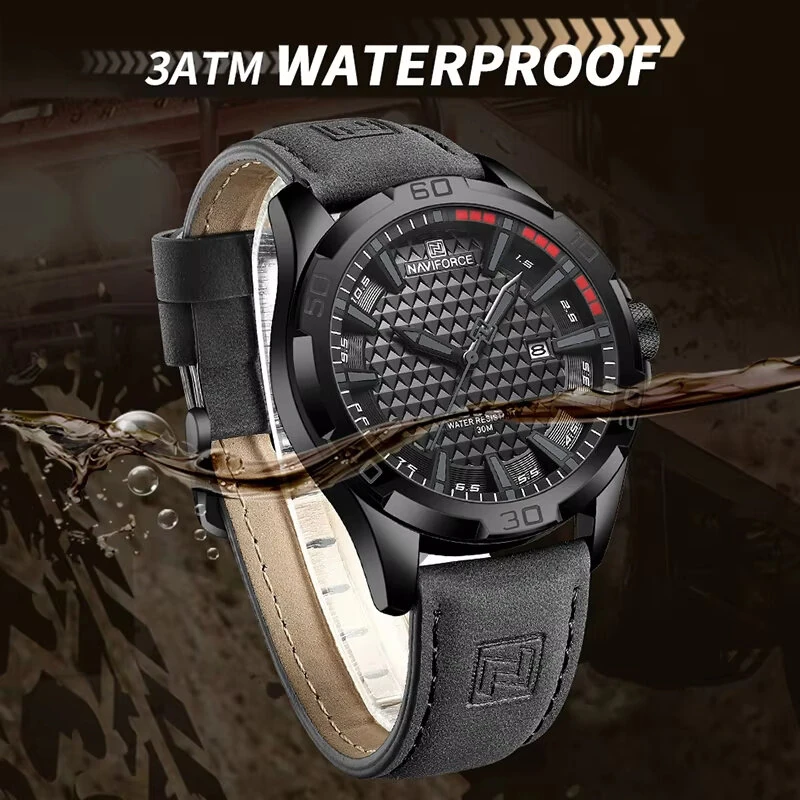 (image for) NAVIFORCE Men Casual Sport Watch Calendar Quartz Wrist Watch Waterproof Shock Resistant Men Watches Leather Strap