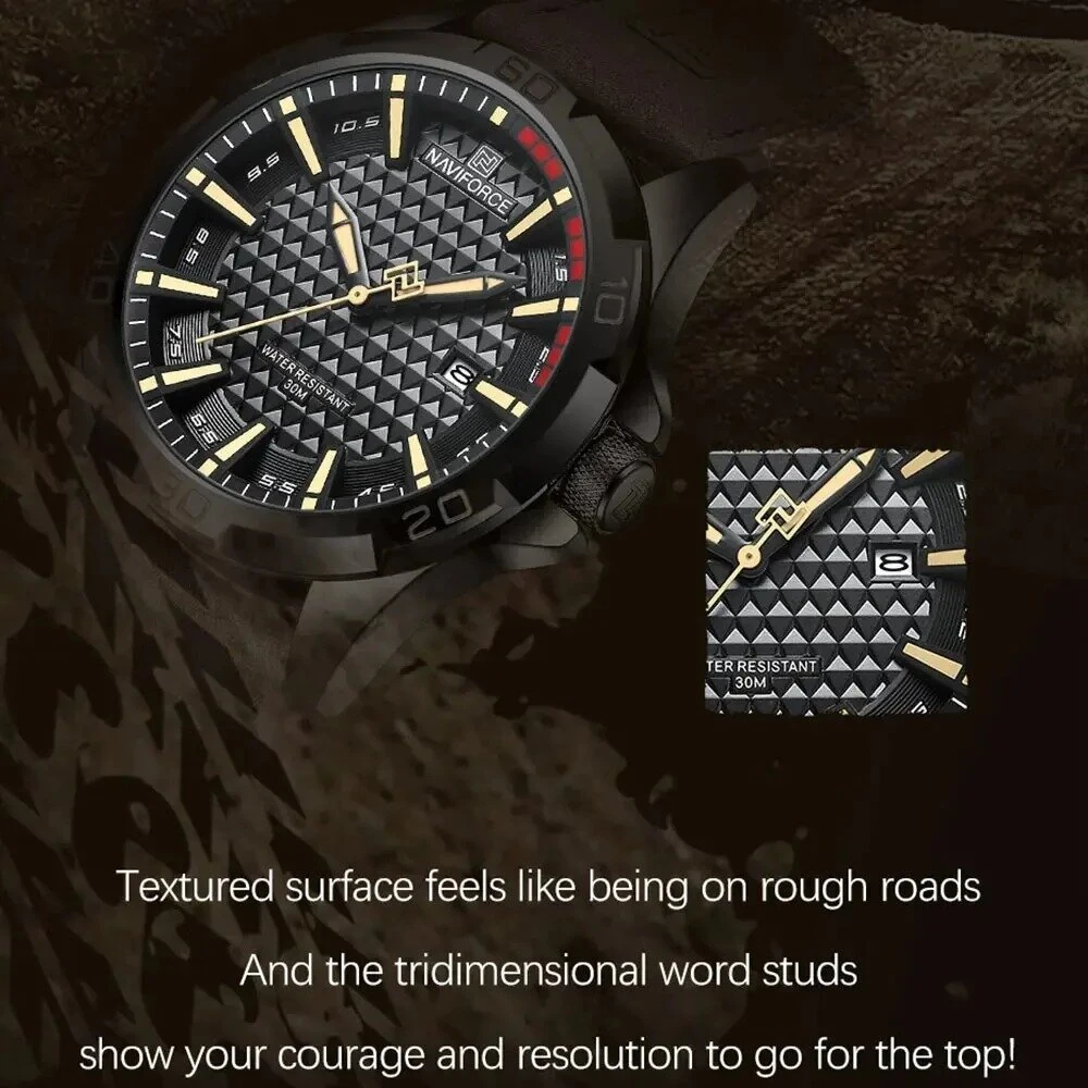 (image for) NAVIFORCE Men Casual Sport Watch Calendar Quartz Wrist Watch Waterproof Shock Resistant Men Watches Leather Strap