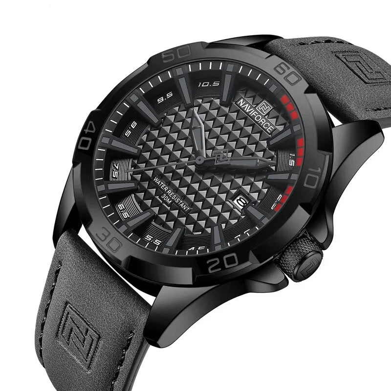 (image for) NAVIFORCE Men Casual Sport Watch Calendar Quartz Wrist Watch Waterproof Shock Resistant Men Watches Leather Strap