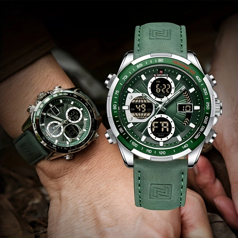 (image for) NAVIFORCE Men Multifunctional Quartz Watch Fashion Genuine Leather Strap Sports Watch Exquisite Waterproof Wristwatches for Men's Gift