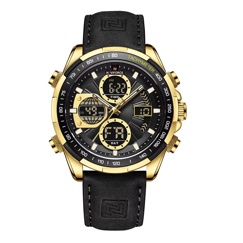 (image for) NAVIFORCE Men Multifunctional Quartz Watch Fashion Genuine Leather Strap Sports Watch Exquisite Waterproof Wristwatches for Men's Gift