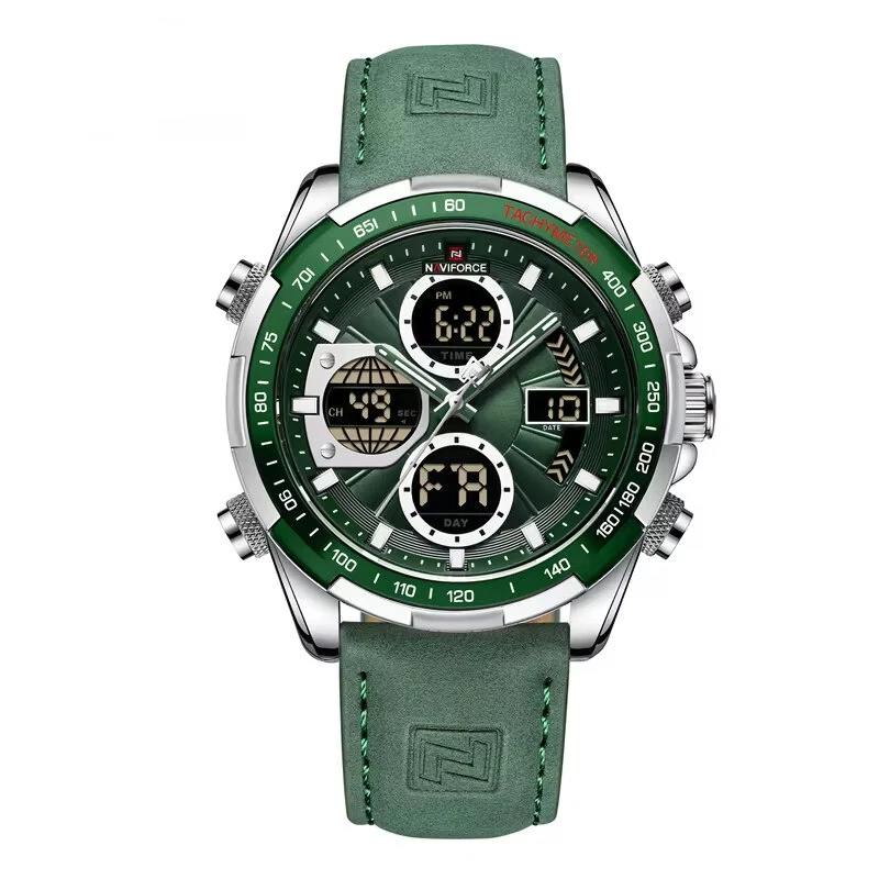 (image for) NAVIFORCE Men Multifunctional Quartz Watch Fashion Genuine Leather Strap Sports Watch Exquisite Waterproof Wristwatches for Men's Gift