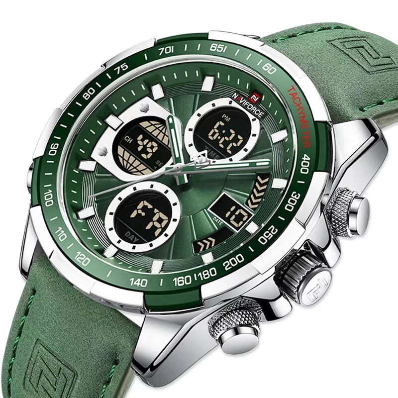 (image for) NAVIFORCE Men Multifunctional Quartz Watch Fashion Genuine Leather Strap Sports Watch Exquisite Waterproof Wristwatches for Men's Gift