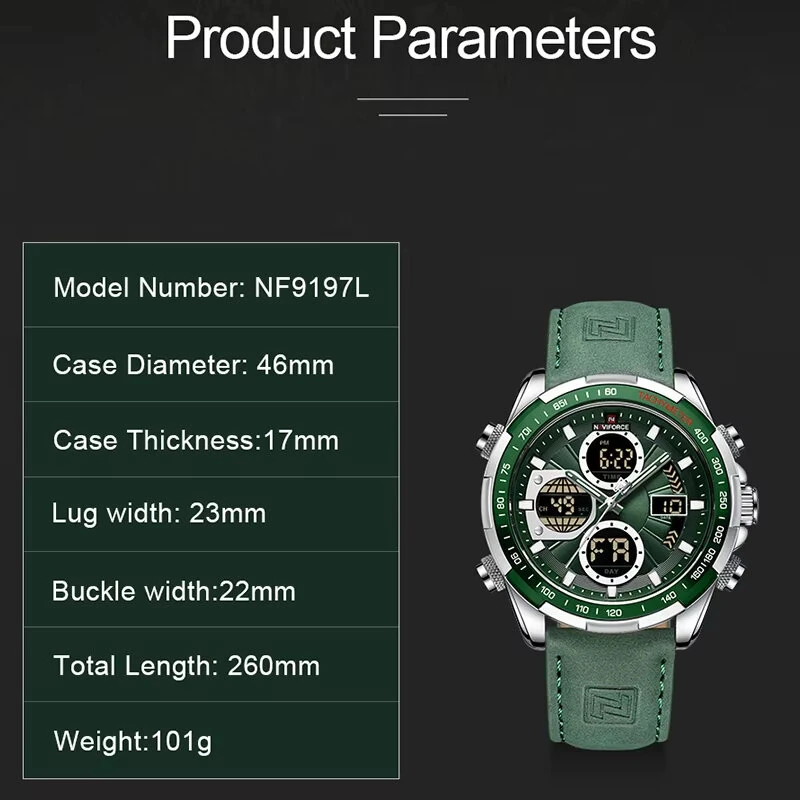 (image for) NAVIFORCE Men Multifunctional Quartz Watch Fashion Genuine Leather Strap Sports Watch Exquisite Waterproof Wristwatches for Men's Gift
