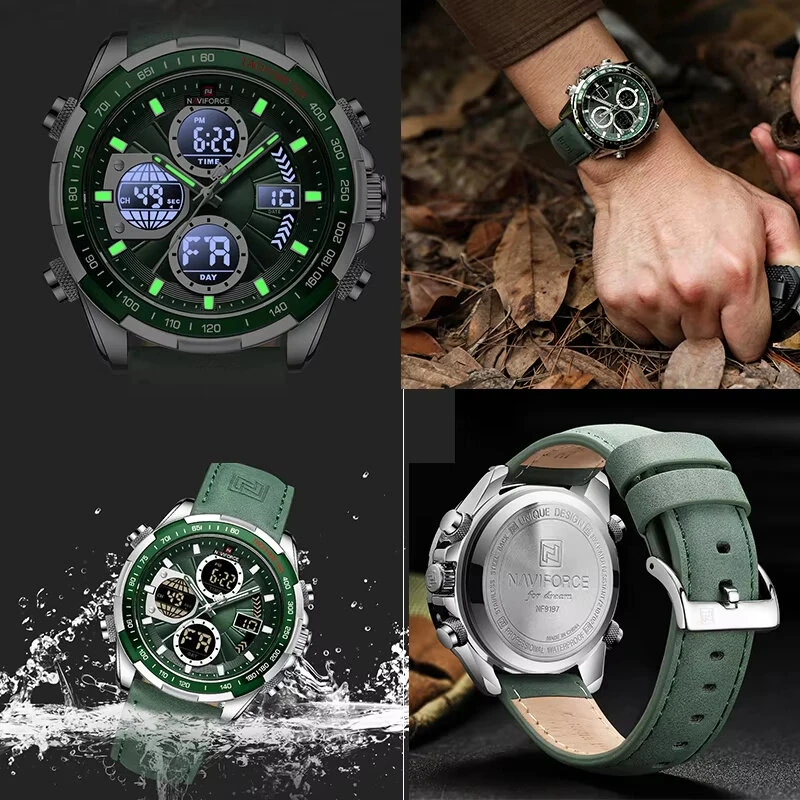 (image for) NAVIFORCE Men Multifunctional Quartz Watch Fashion Genuine Leather Strap Sports Watch Exquisite Waterproof Wristwatches for Men's Gift