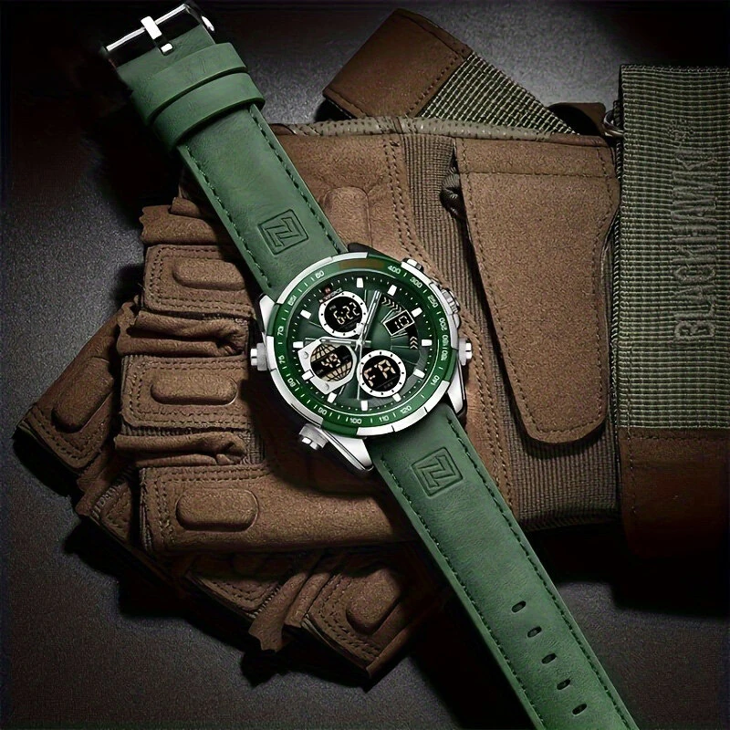 (image for) NAVIFORCE Men Multifunctional Quartz Watch Fashion Genuine Leather Strap Sports Watch Exquisite Waterproof Wristwatches for Men's Gift