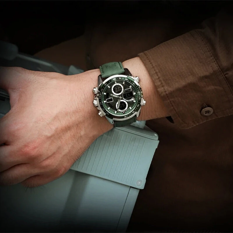 (image for) NAVIFORCE Men Multifunctional Quartz Watch Fashion Genuine Leather Strap Sports Watch Exquisite Waterproof Wristwatches for Men's Gift