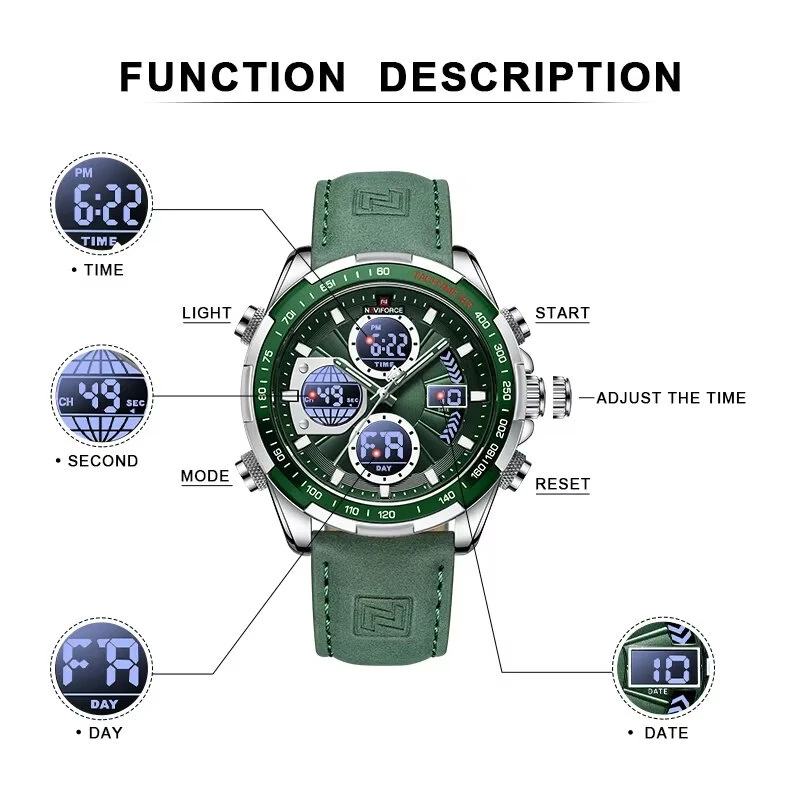 (image for) NAVIFORCE Men Multifunctional Quartz Watch Fashion Genuine Leather Strap Sports Watch Exquisite Waterproof Wristwatches for Men's Gift
