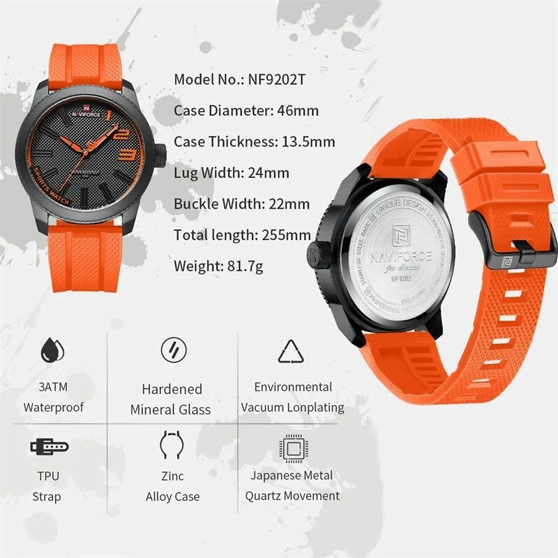(image for) NAVIFORCE Men Sport Watch TPU Strap Simple Dial Quartz Wristwatch Waterproof Watch