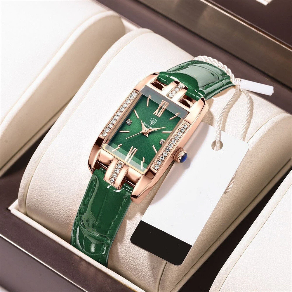 (image for) POEDAGAR Fashion Rectangular Quartz Watch Female Luxury Elegant Clock Waterproof Leather Band Creative Diamond Women Watch