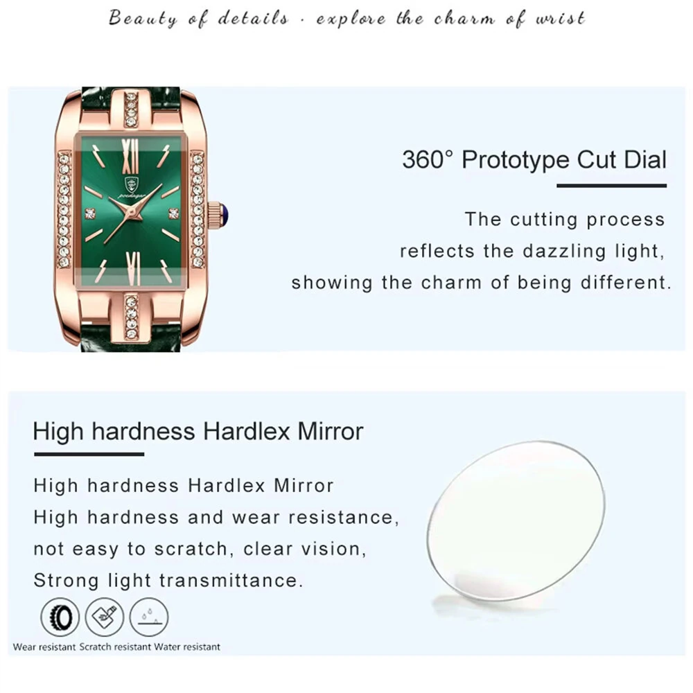 (image for) POEDAGAR Fashion Rectangular Quartz Watch Female Luxury Elegant Clock Waterproof Leather Band Creative Diamond Women Watch