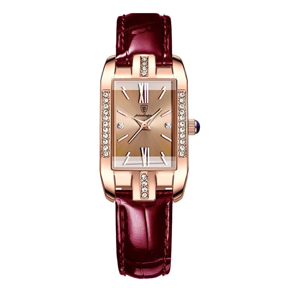 (image for) POEDAGAR Fashion Rectangular Quartz Watch Female Luxury Elegant Clock Waterproof Leather Band Creative Diamond Women Watch