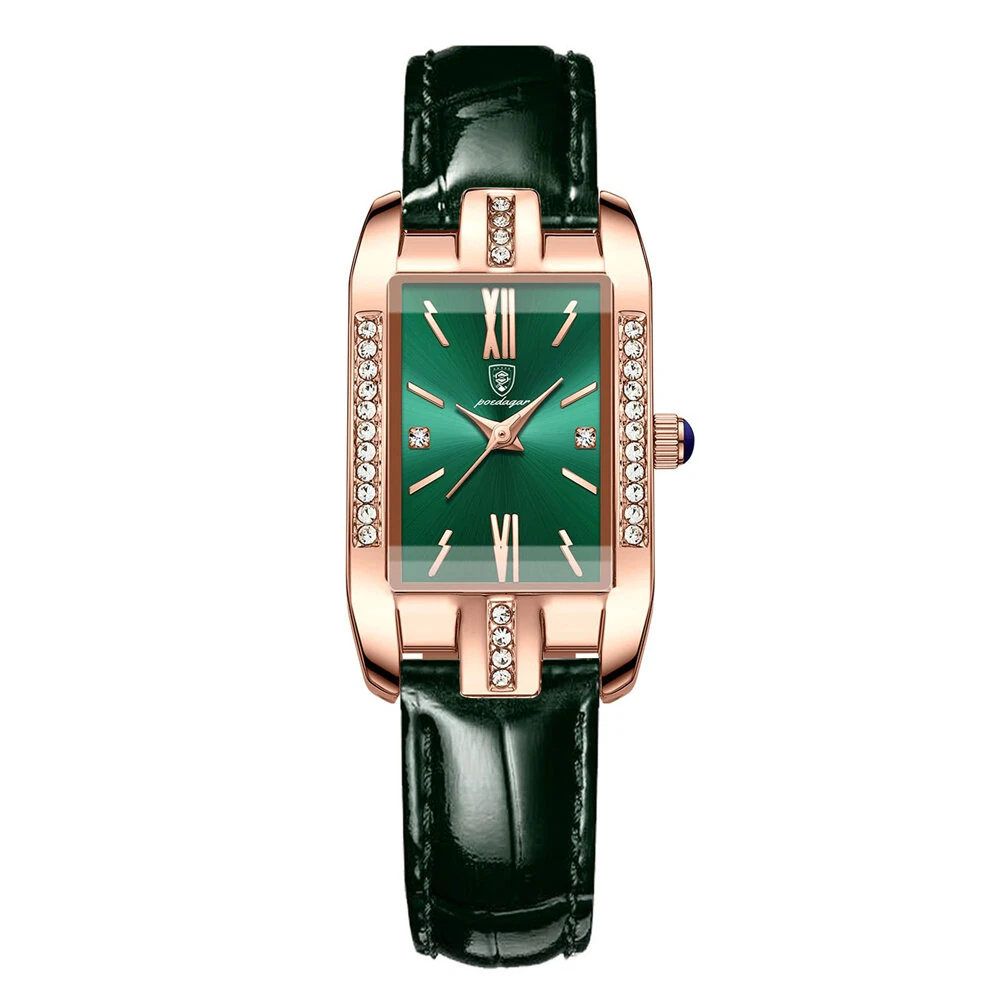 (image for) POEDAGAR Fashion Rectangular Quartz Watch Female Luxury Elegant Clock Waterproof Leather Band Creative Diamond Women Watch