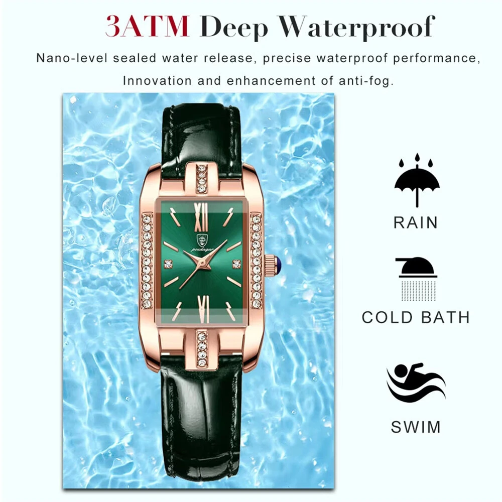 (image for) POEDAGAR Fashion Rectangular Quartz Watch Female Luxury Elegant Clock Waterproof Leather Band Creative Diamond Women Watch