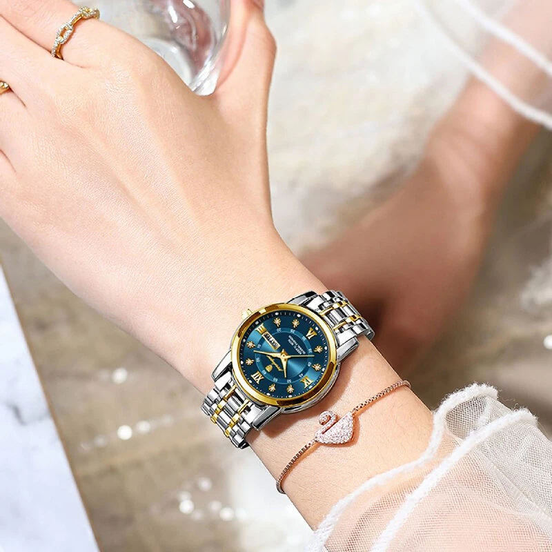 (image for) POEDAGAR Women Luxury Quartz Watch Date Dial Analog Fashion Business Casual Wrist Watch Luminous Waterproof Steel Band Lady Watch