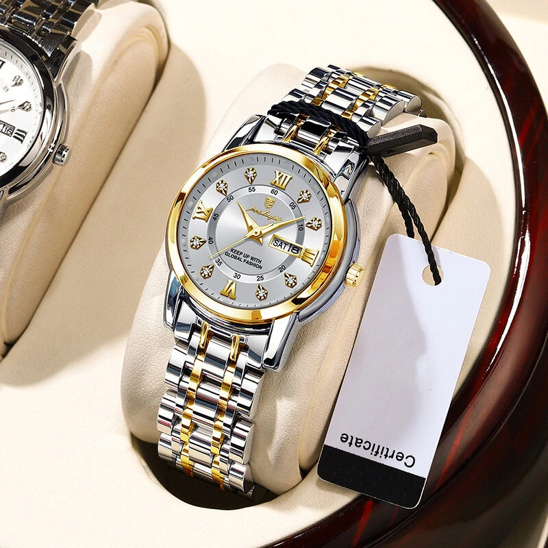 (image for) POEDAGAR Women Luxury Quartz Watch Date Dial Analog Fashion Business Casual Wrist Watch Luminous Waterproof Steel Band Lady Watch