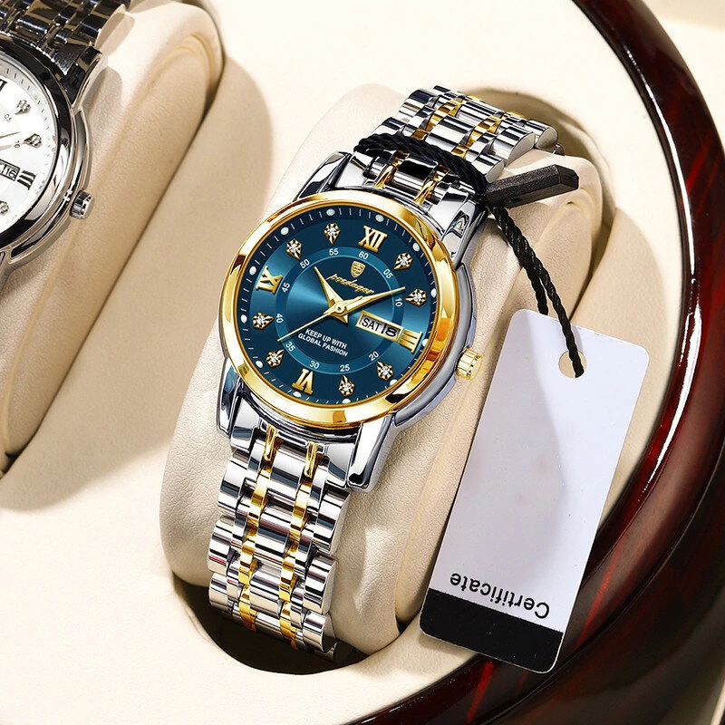 (image for) POEDAGAR Women Luxury Quartz Watch Date Dial Analog Fashion Business Casual Wrist Watch Luminous Waterproof Steel Band Lady Watch