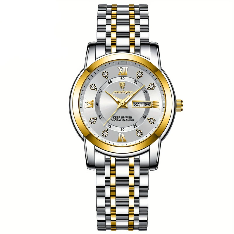 (image for) POEDAGAR Women Luxury Quartz Watch Date Dial Analog Fashion Business Casual Wrist Watch Luminous Waterproof Steel Band Lady Watch