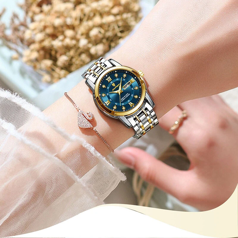 (image for) POEDAGAR Women Luxury Quartz Watch Date Dial Analog Fashion Business Casual Wrist Watch Luminous Waterproof Steel Band Lady Watch
