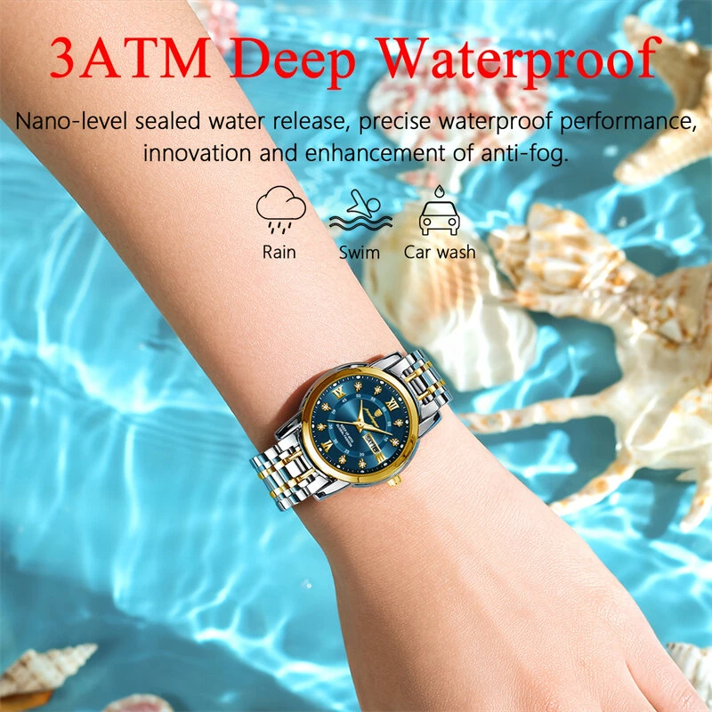 (image for) POEDAGAR Women Luxury Quartz Watch Date Dial Analog Fashion Business Casual Wrist Watch Luminous Waterproof Steel Band Lady Watch