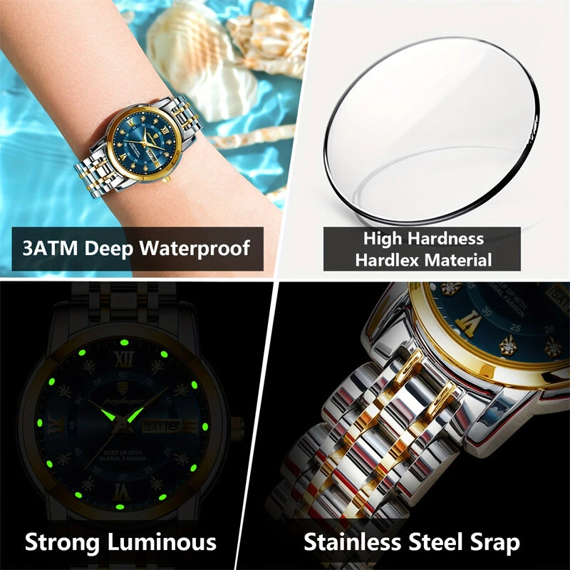 (image for) POEDAGAR Women Luxury Quartz Watch Date Dial Analog Fashion Business Casual Wrist Watch Luminous Waterproof Steel Band Lady Watch
