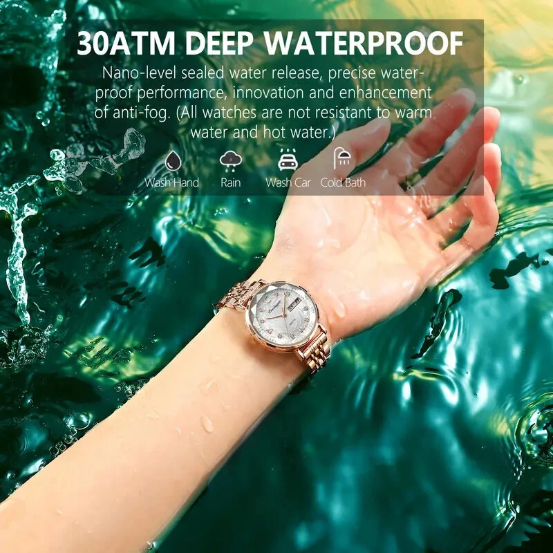 (image for) POEDAGAR Women Luxury Rhinestone Quartz Watch Waterproof Luminous Wristwatch Calendar Analog Stainless Steel Wrist Watch Elegant Ladies Watches