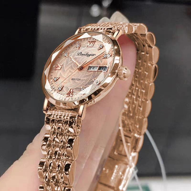 (image for) POEDAGAR Women Luxury Rhinestone Quartz Watch Waterproof Luminous Wristwatch Calendar Analog Stainless Steel Wrist Watch Elegant Ladies Watches