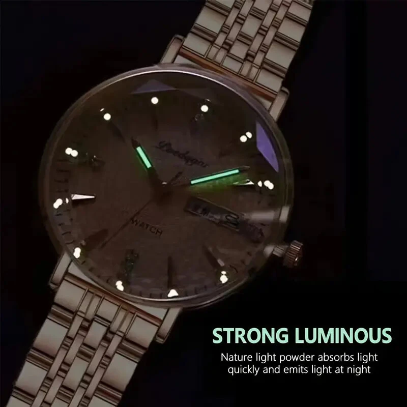 (image for) POEDAGAR Women Luxury Rhinestone Quartz Watch Waterproof Luminous Wristwatch Calendar Analog Stainless Steel Wrist Watch Elegant Ladies Watches