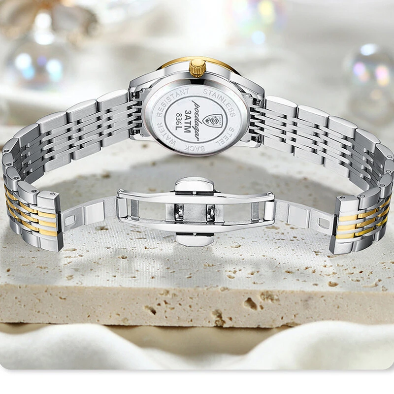 (image for) POEDAGAR Women Watch Thin Waterproof Luminous Quartz Watch Calendar Analog Stainless Steel Wrist Watch Date Lady Watch