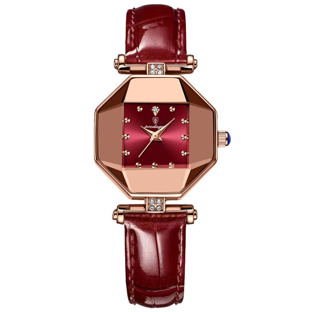 (image for) POEDAGAR Women Watches Fashion Luxury Rhinestones Quartz Watch Polygon Pointer Waterproof Ladies Leather Wristwatch