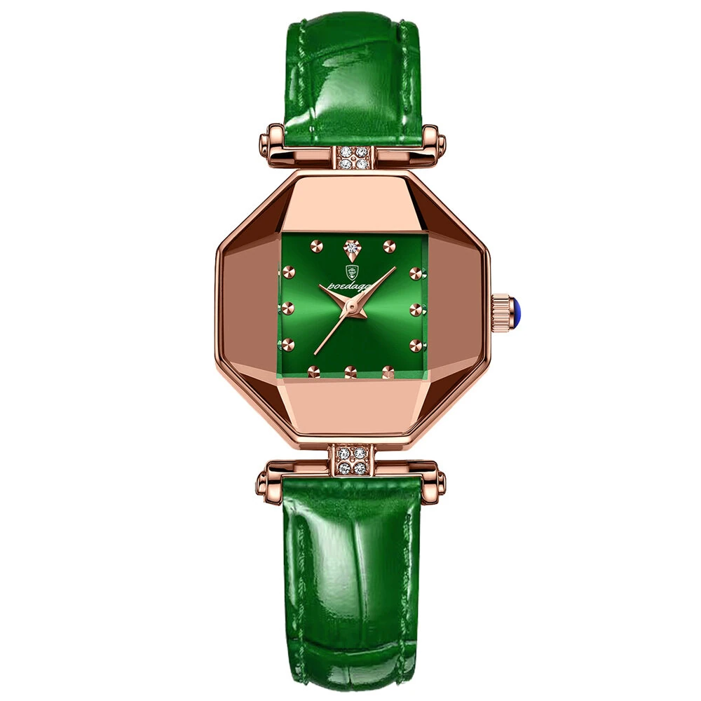 (image for) POEDAGAR Women Watches Fashion Luxury Rhinestones Quartz Watch Polygon Pointer Waterproof Ladies Leather Wristwatch